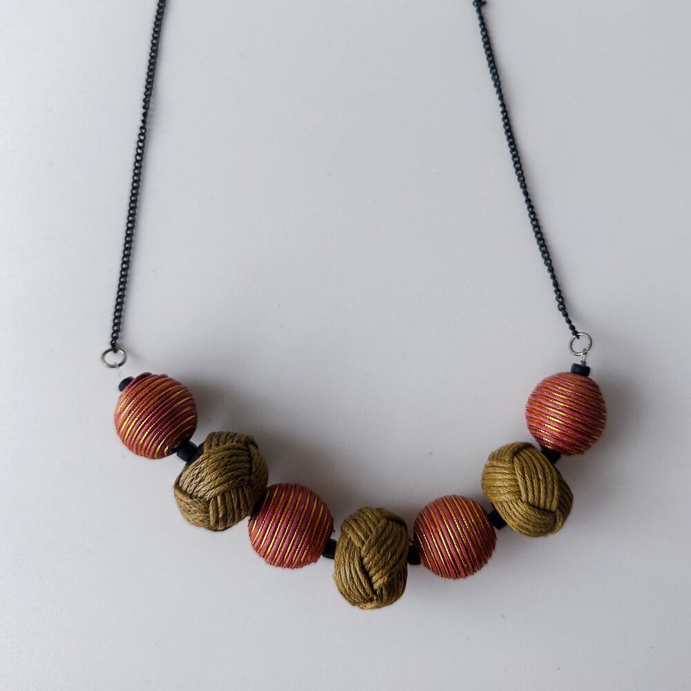 Handmade Statement Necklace – Rustic Gold and Sparkling Coral Beads